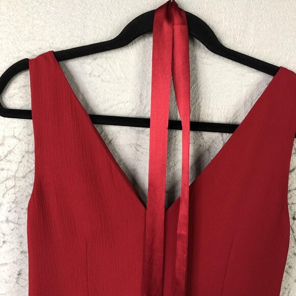Donna Morgan Dress Womens 6 Red Silk Midi V Neck Pleated Bodice Formal Cocktail - Picture 9 of 15